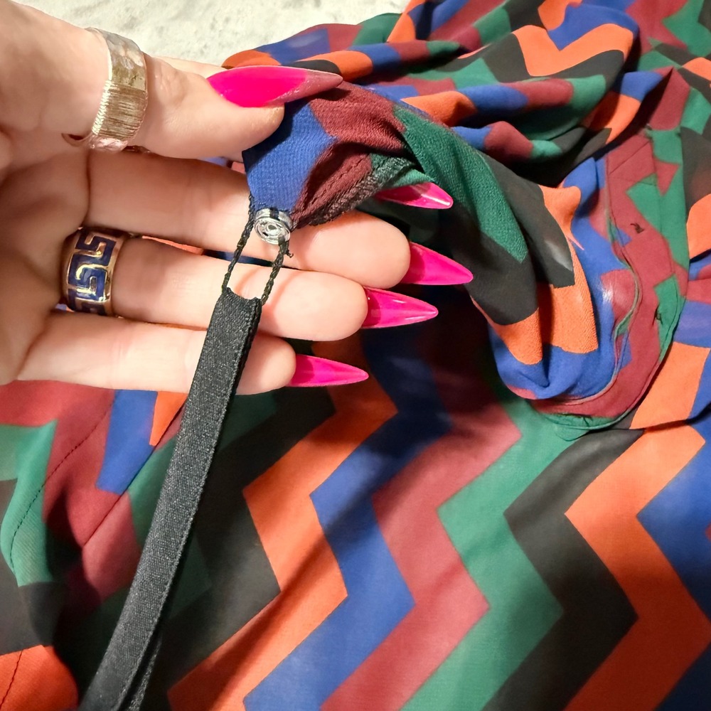 ModCloth Chevron Shirt Dress XL Multicolor Zig Zag Retro Long Sleeve Belted NEW - Picture 14 of 14